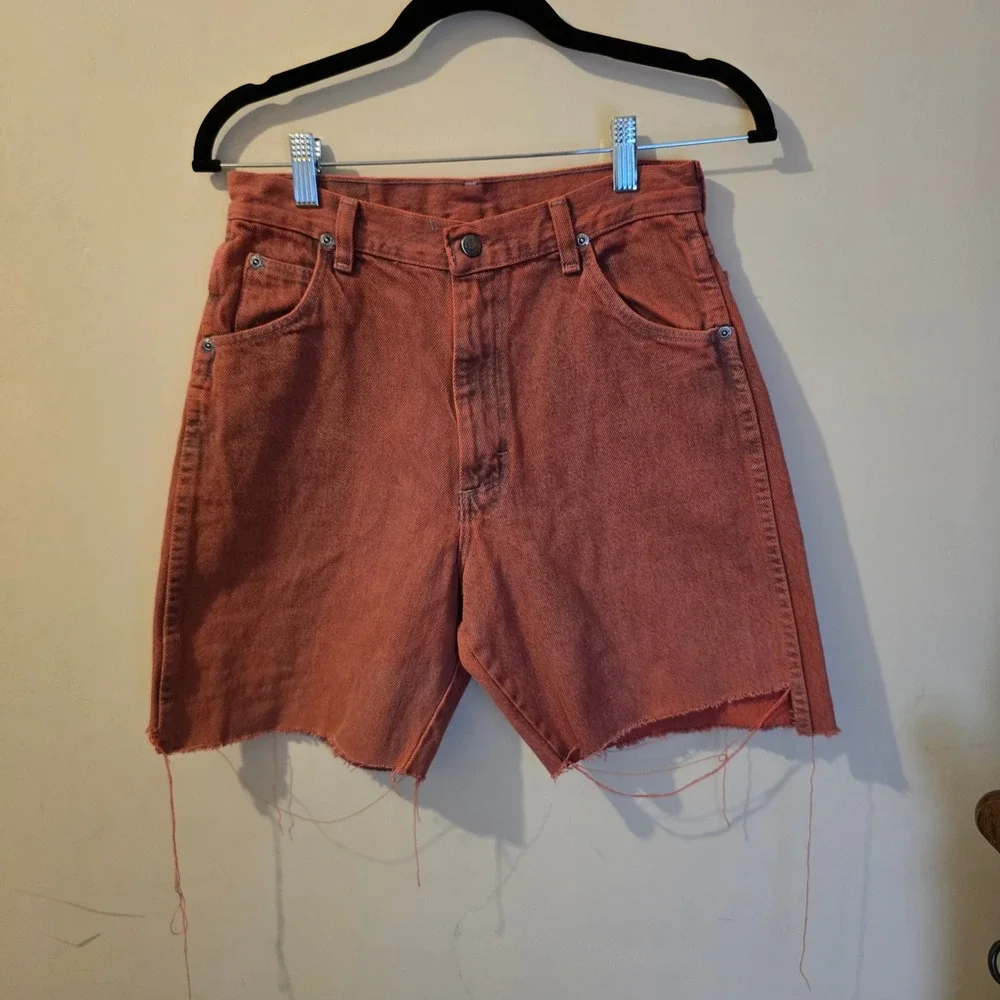 Vintage Wrangler High Waisted Cut Off Denim Shorts Rust Orange Terracotta 28